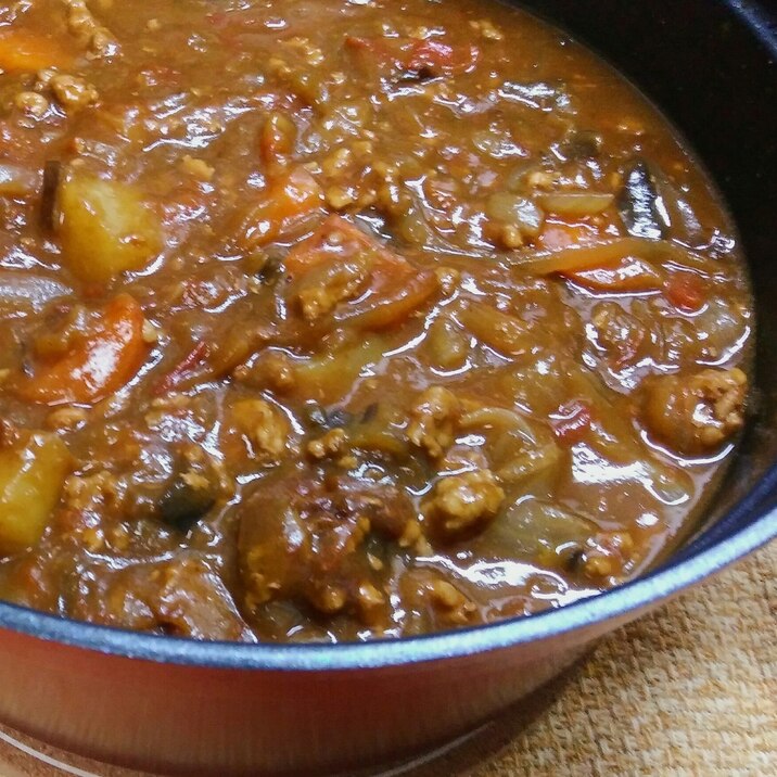 無水鍋で⭐★豚挽き肉と夏野菜のカレー